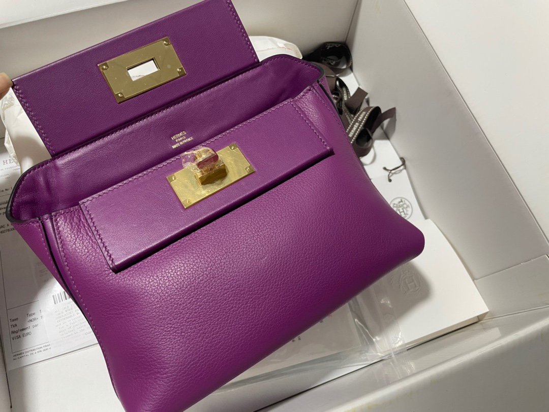 Hermes Kelly 2424 29cm Handbag in Purple Clemence Leather 